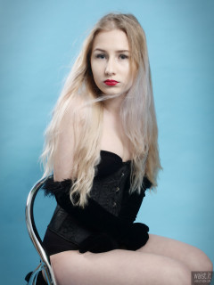 2017-05-19 Laura Sele tightly laced black underbust corset worn over black Miraclesuit bodyshaper