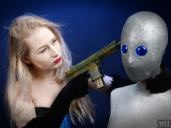 2017-05-19 Laura Sele tightly laced blue underbust corset worn over black Miraclesuit bodyshaper