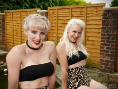 2017-06-10 Dayna Nirvana and Emma Lou gardening in black boob tubes and animal print control briefs worn as hot pants