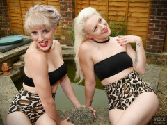 2017-06-10 Dayna Nirvana and Emma Lou gardening in black boob tubes and animal print control briefs worn as hot pants