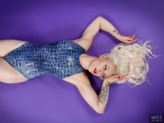 2017-06-10 Dayna Nirvana blue 1980's crocskin swimsuit by M&S