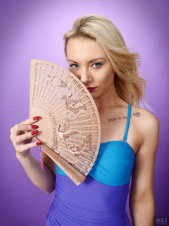 2017-08-15 Jade-Lauren in vintage-style blue and purple tummy-control swimsuit by M&S
