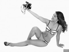 2017-09-03 Kris in multicoloured neoprene bikini with Polaroid Land Camera