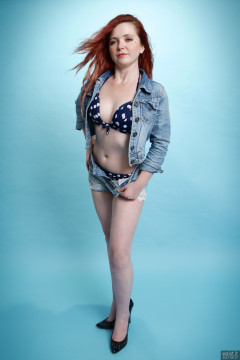 2017-09-17-lj-denim jacket and daisy dukes worn over high waist polka dot bikini