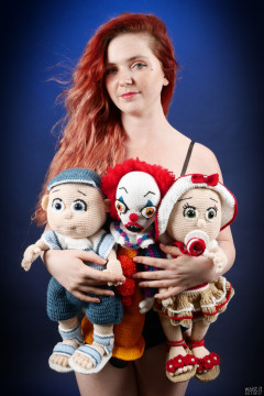 2017-09-17-lj-with her crochet dolls