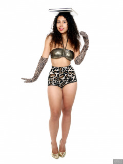 2017-09-23 Stephy in bronze boobtube and animal print pantie girdle worn as hotpants