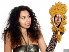 2017-09-23 Stephy in bronze boobtube and animal print pantie girdle worn as hotpants