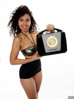 2017-09-30 Stephy Samer in gold boobtube and black high-waist control briefs, worn as hotpants