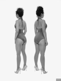 2017-10-22 Isabelle and Stephy fitness session in purple one-piece swimsuits