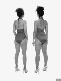 2017-10-22 Isabelle and Stephy fitness session in purple one-piece swimsuits