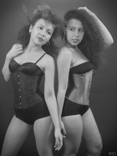 2017-10-22 Isabelle and Stephy tightly laced corset and pantie girdle worn as hotpants