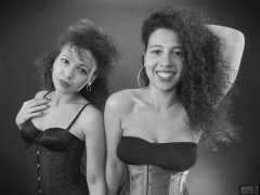2017-10-22 Isabelle and Stephy in tightly-laced corset and pantie girdle worn as hotpants