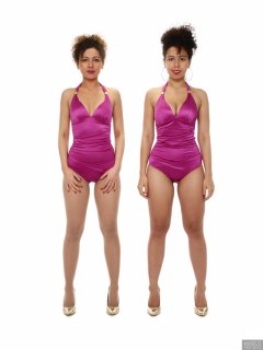 2017-10-22 Isabelle and Stephy fitness session in purple one-piece swimsuits