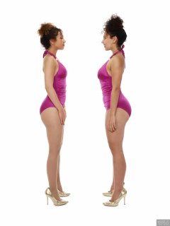 2017-10-22 Isabelle and Stephy fitness session in purple one-piece swimsuits - figure control exercises