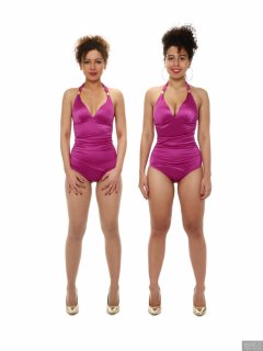 2017-10-22 Isabelle and Stephy fitness session in purple one-piece swimsuits