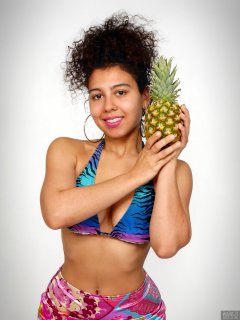 2017-11-26 Stephy Samer fashion shoot - in her own tie-side bikini and pink lycra sarong