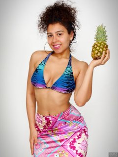 2017-11-26 Stephy Samer fashion shoot - in her own tie-side bikini and pink lycra sarong
