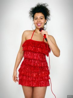 2017-11-26 Stephy Samer - in red tinsel dress - shaped by underneath by high-waist, firm-control pantie girdle