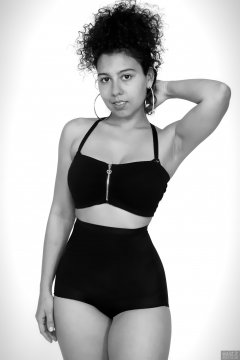 2017-11-26 Stephy Samer fashion shoot - in black zip-front bra-top and firm-control, high-waist pantie girdle worn as hotpants