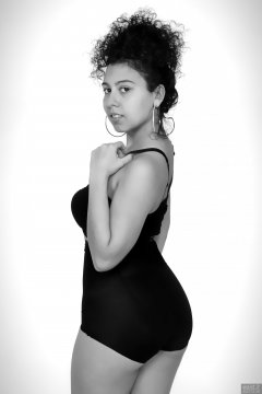 2017-11-26 Stephy Samer fashion shoot - in black zip-front bra-top and firm-control, high-waist pantie girdle worn as hotpants