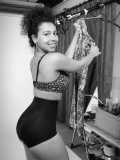 2017-11-26 Stephy Samer - showing off her fabulous figure in black animal-print bra and black, high-waist, firm-control, pantie girdle worn as hotpants