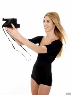 2017-12-16 Christina Demy in black bra and posture top and black high-waist control briefs worn as hotpants