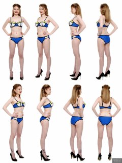 2018-02-03 Amy posture demonstration, in blue neoprene bikini