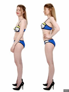 2018-02-03 Amy posture demonstration, in blue neoprene bikini