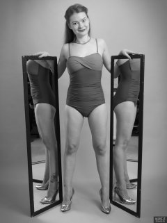 2018-02-03 Amy in blue and purple tummy-contro; vintage style swimsuit by M&S