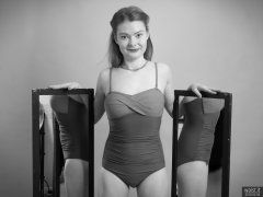 2018-02-03 Amy in blue and purple tummy-contro; vintage style swimsuit by M&S