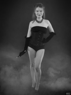 2018-02-03 Amy in black corset worn over black boobtube and black control briefs worn as hotpants