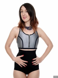 2018-02-18 Madame Cerise in silver sports top and black high waist pantie girdle worn as hotpants