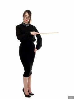 2018-02-18 Madame Cerise in black blouse and tight black pencil skirt
