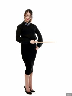 2018-02-18 Madame Cerise in black blouse and tight black pencil skirt