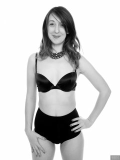 2018-02-18 Madame Cerise in her own bra and her own black pantie girdle, worn as hot pants