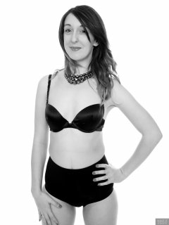 2018-02-18 Madame Cerise in her own bra and her own black pantie girdle, worn as hot pants