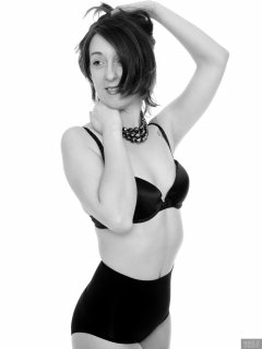 2018-02-18 Madame Cerise in her own bra and her own black pantie girdle, worn as hot pants