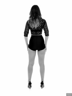 2018-02-18 Madame Cerise in black bra and lace top, and black style 210 pantie girdle worn as hotpants