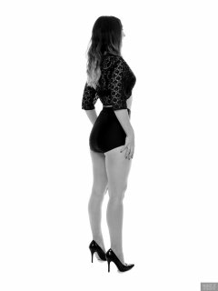 2018-02-18 Madame Cerise in black bra and lace top, and black style 210 pantie girdle worn as hotpants