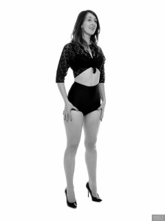 2018-02-18 Madame Cerise in black bra and lace top, and black style 210 pantie girdle worn as hotpants