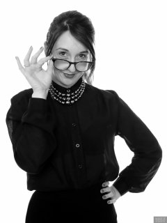 2018-02-18 Madame Cerise in black blouse and tight black pencil skirt