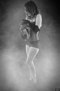 2018-02-18 Madame Cerise in black bra and pantie girdle and tightly-laced blue underbust corset