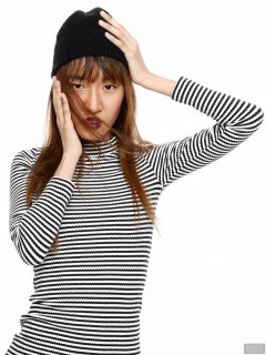 2018-02-24 Salina Pun fin black and white striped dress