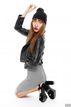 2018-02-24 Salina Pun fin black and white striped dress