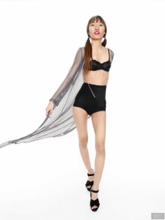 2018-02-24 Salina Pun in black bra top and black high-waist Chinese control briefs worn as hot-pants