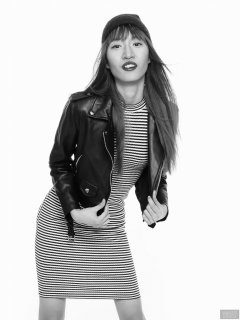 2018-02-24 Salina Pun fin black and white striped dress