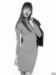2018-02-24 Salina Pun fin black and white striped dress