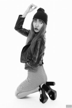 2018-02-24 Salina Pun fin black and white striped dress