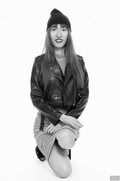 2018-02-24 Salina Pun fin black and white striped dress