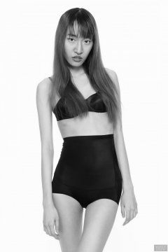 2018-02-24 Salina Pun in black bra top and black high-waist Chinese control briefs worn as hot-pants